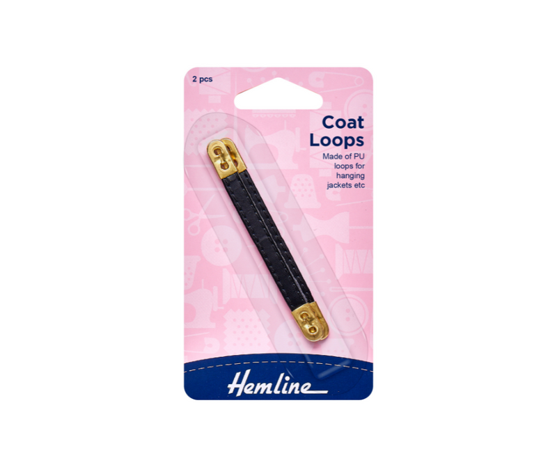 Hemline Coat Loops: Leather: Black: 2 Pieces