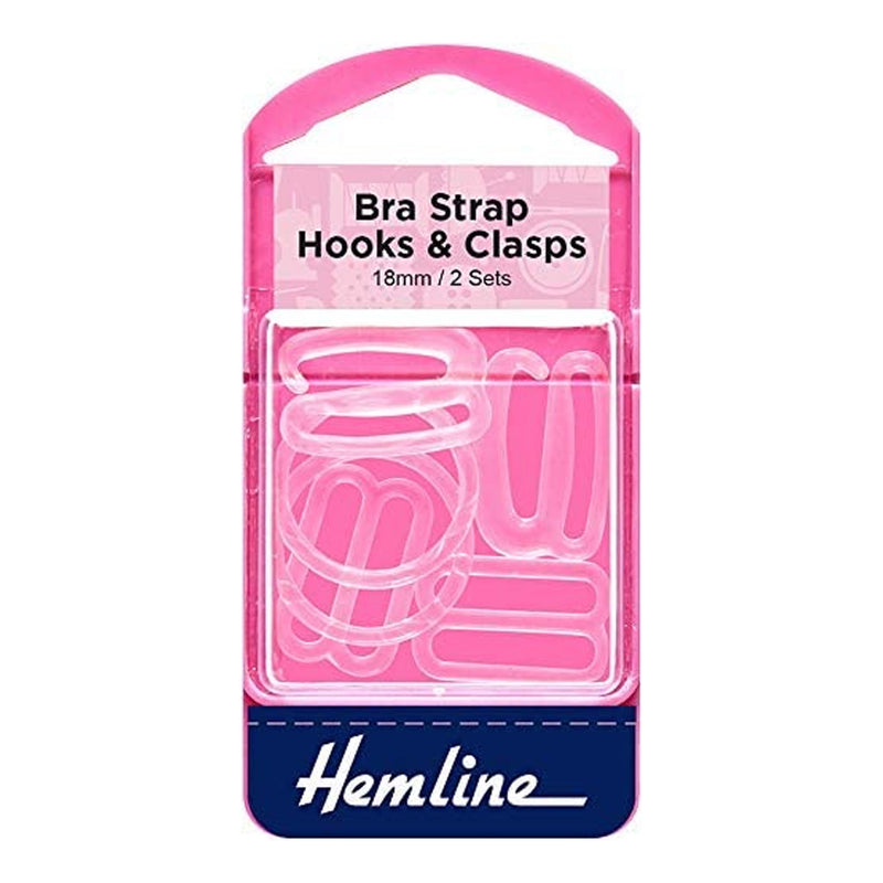 Hemline H470.18.C | Clear Plastic Bra Hook And Clasp Fastener | 18mm | 2 Sets