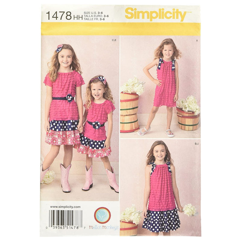 Simplicity 1478 Girls Skirt, Knit Dress, Top and Accessories Designed by Mellon Monkeys Size 3-4-5-6