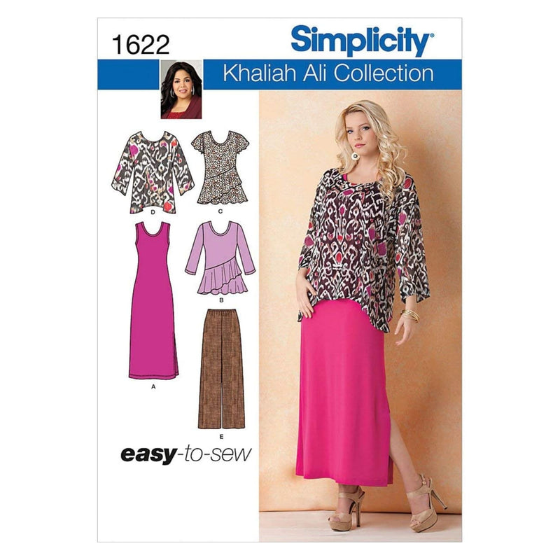 Simplicity Khaliah Ali Pattern 1622 Misses Easy to Sew Pants, Loose Fitting Tunic and Knit Tank Dress or Top Sizes 10-12-14-16-18