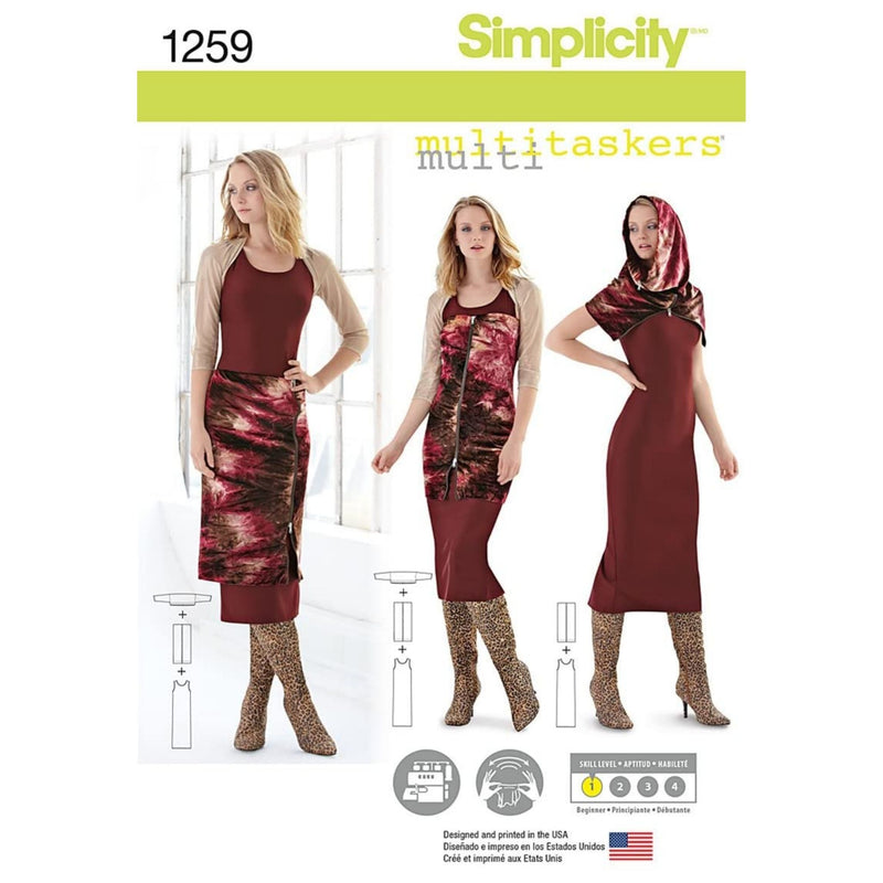 Simplicity Misses' Sewing Pattern 1259 Misses Knitted Tank Dress Shrug and Zip Channel Sizes 4-26 XXS-XXL