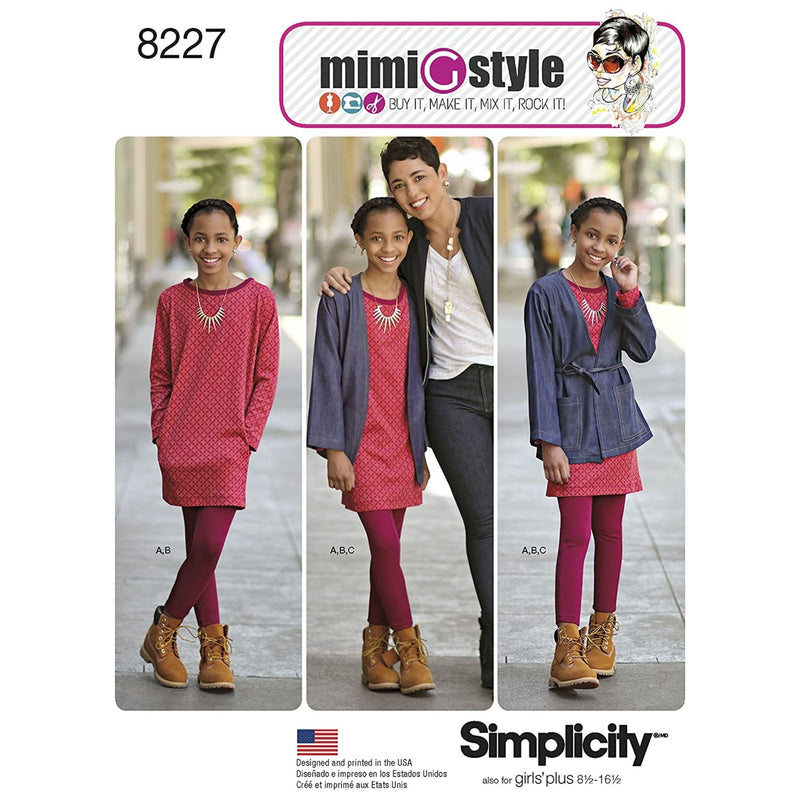 Simplicity Pattern 8227 Girls' Plus Jacket Dress and Knit Leggings from Mimi G Style, Paper, White, 22 x 15 x 1 cm