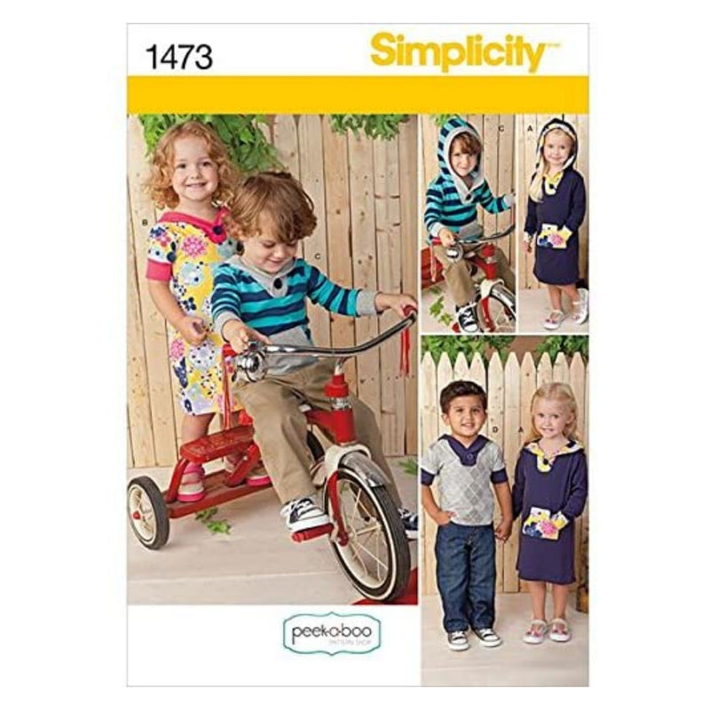 Simplicity Peek-a-Boo Pattern 1473 Toddlers Knit Hooded Dress and Top Sizes 1/2-1-2-3-4